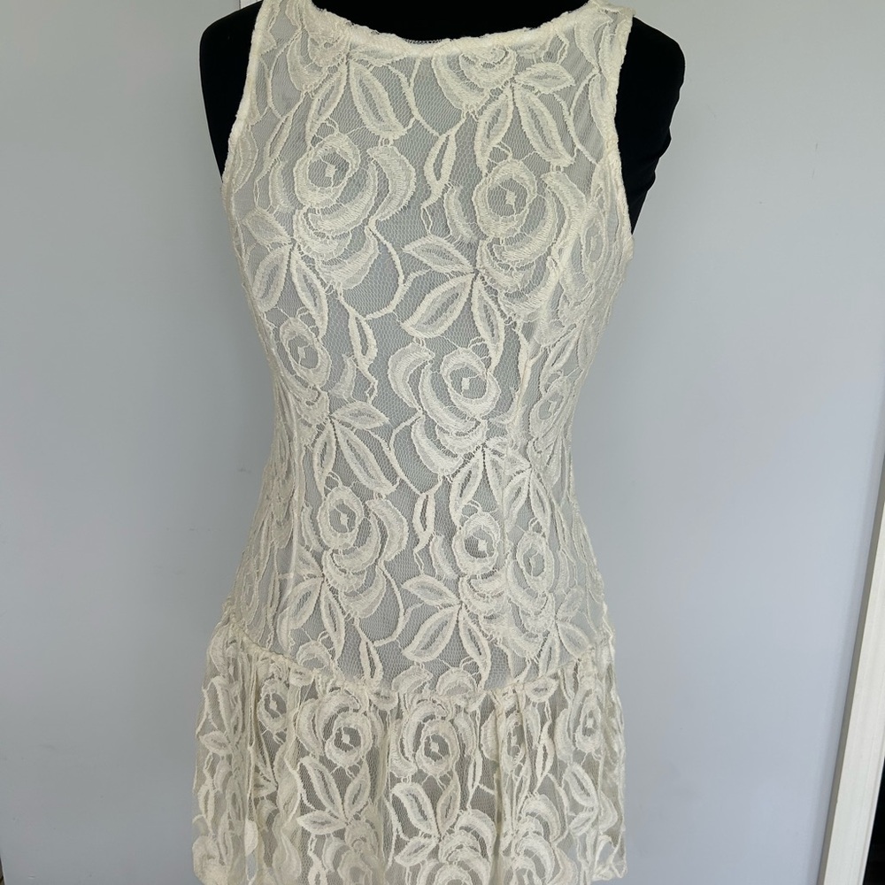 Bailey Blue Cream Sheath Mini Dress Scoop Neck